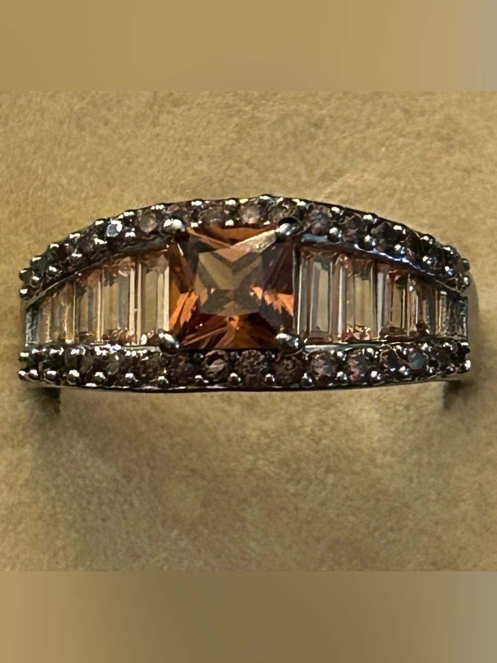 BP Nov Brown Topaz Square Center Stone w/Baguette Accents Hematite over Silver